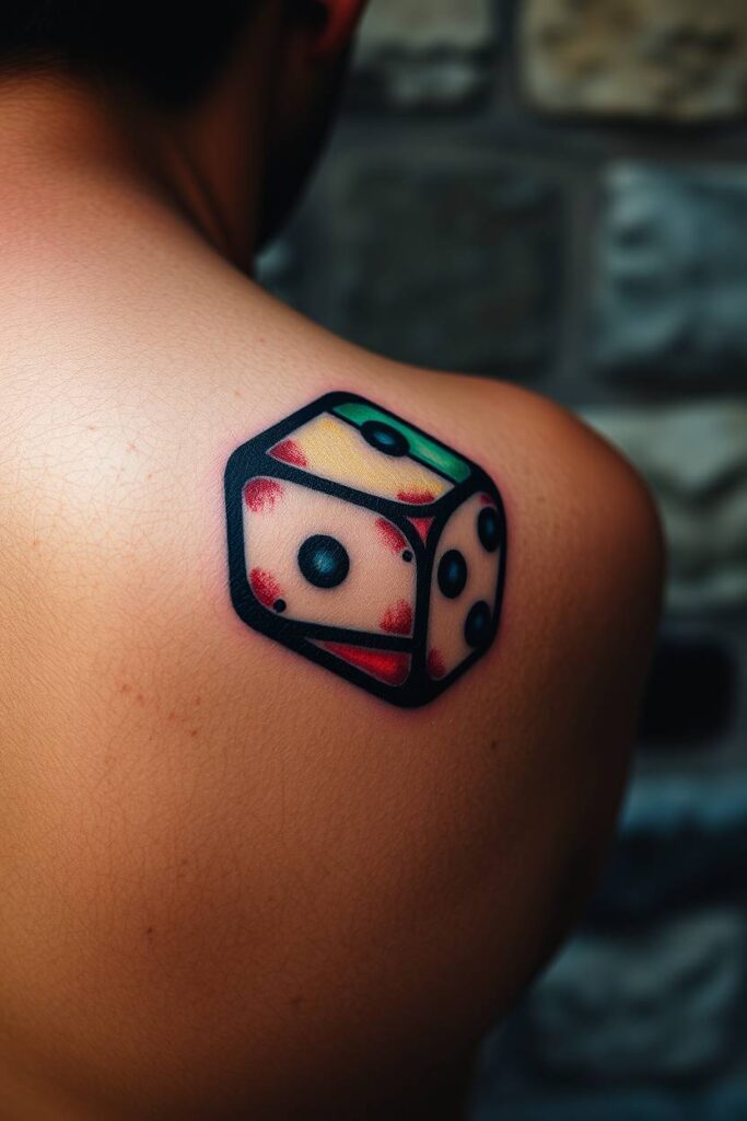 Stained Glass Dice tattoo