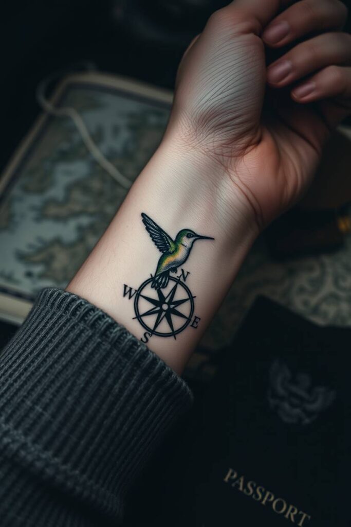 Compass Hummingbird Tattoo