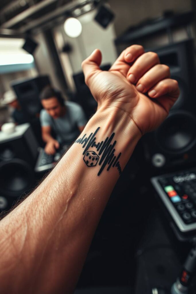 Sound Wave Dice tattoo