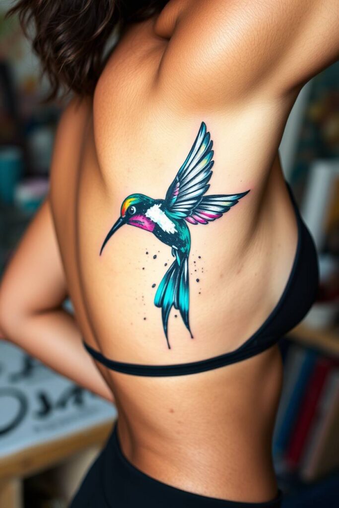 Abstract Brushstroke Hummingbird Tattoo