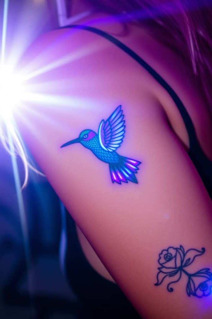 UV Reactive Hummingbird Tattoo