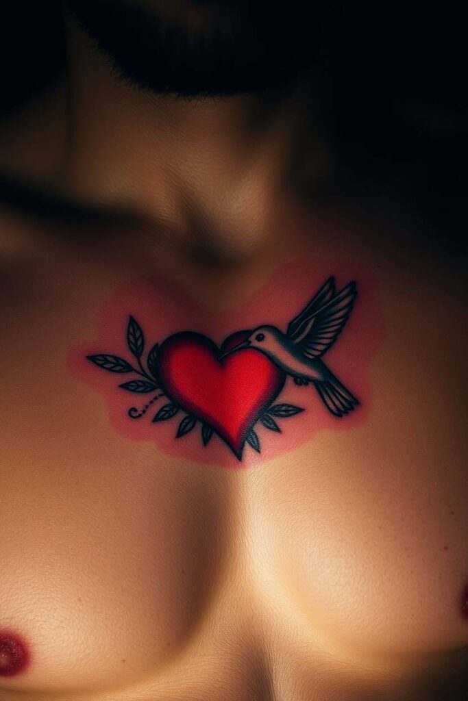 Anatomical Heart-Hummingbird Hybrid Tattoo