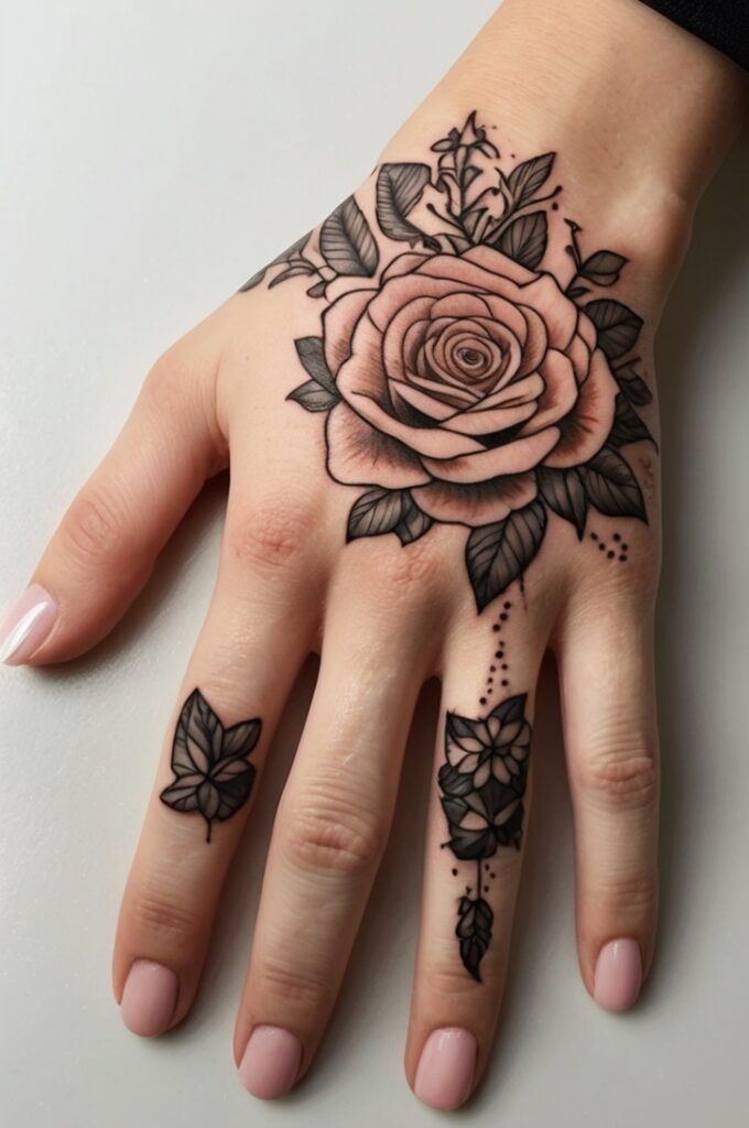 1. Minimalist Rose Hand Tattoo