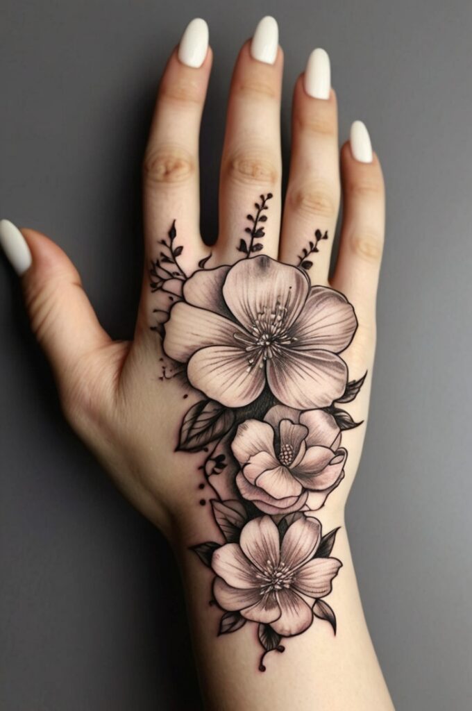 10. Magnolia Hand Tattoo