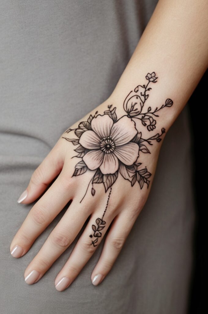 11. Jasmine Vine Hand Tattoo
