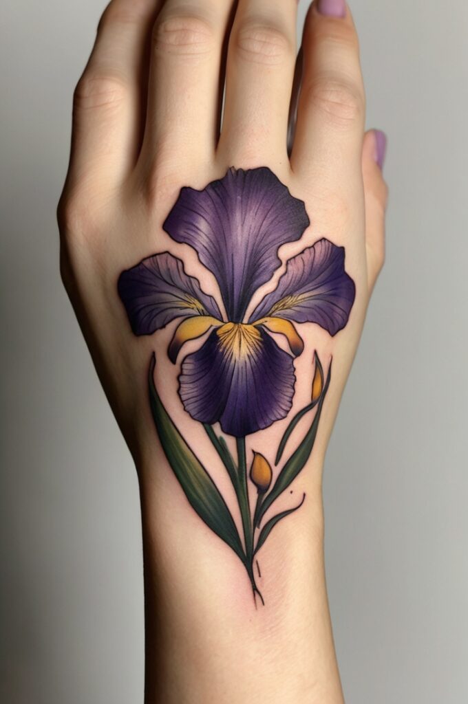 12. Iris Hand Tattoo Design