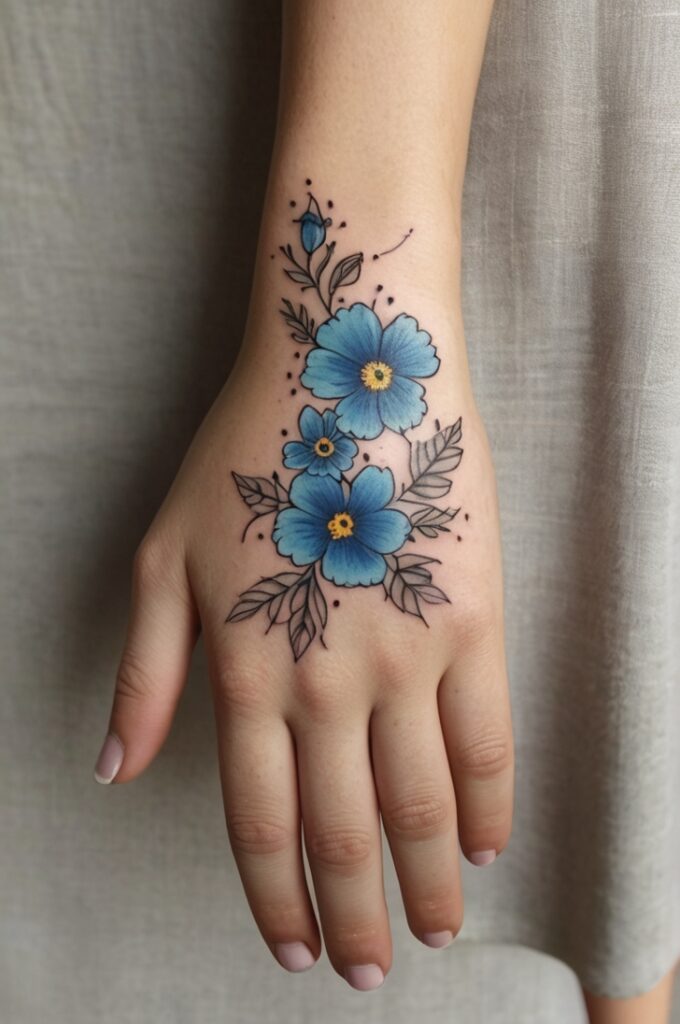 15. Forget-Me-Not Hand Tattoo