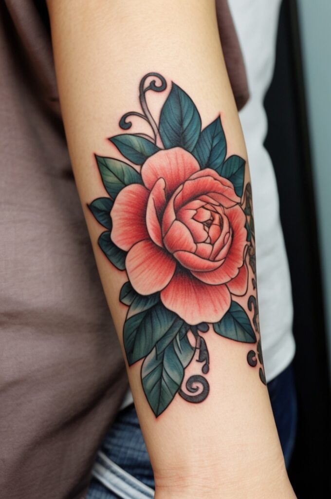17. Camellia Hand Tattoo Design