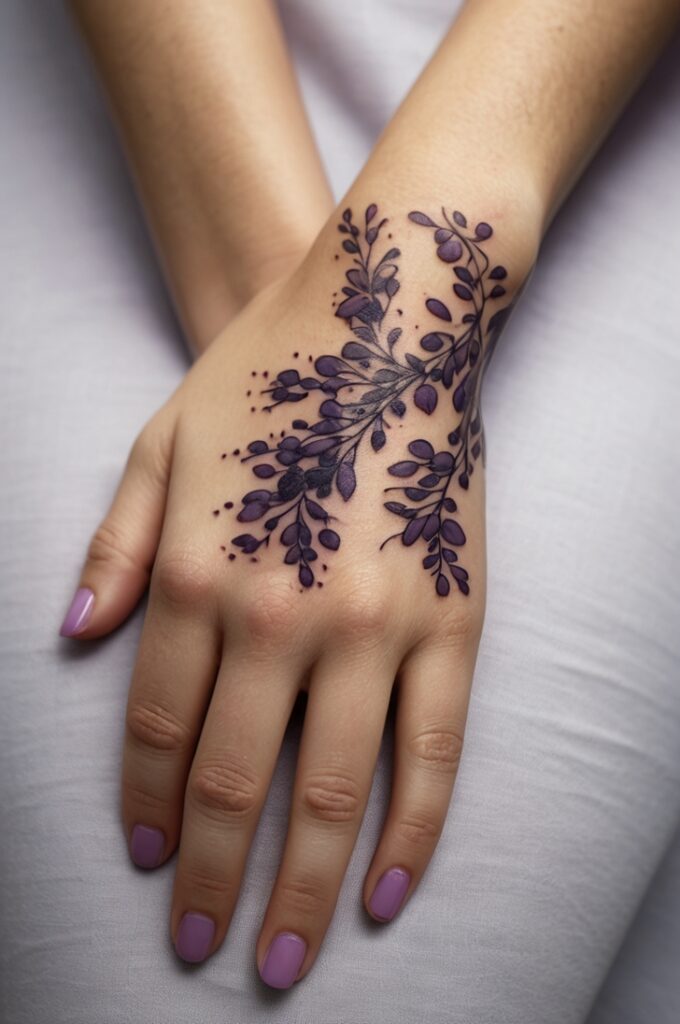 18. Wisteria Hand Tattoo