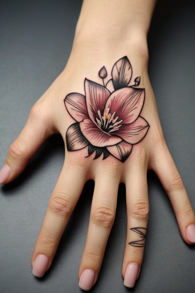19. Tulip Hand Tattoo