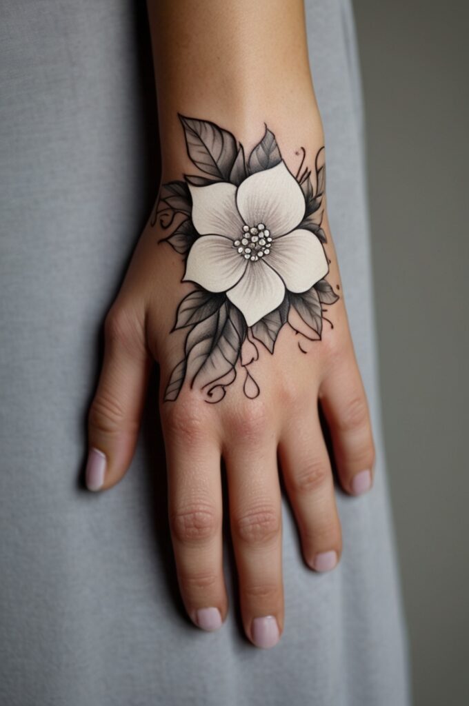 20. Gardenia Hand Tattoo
