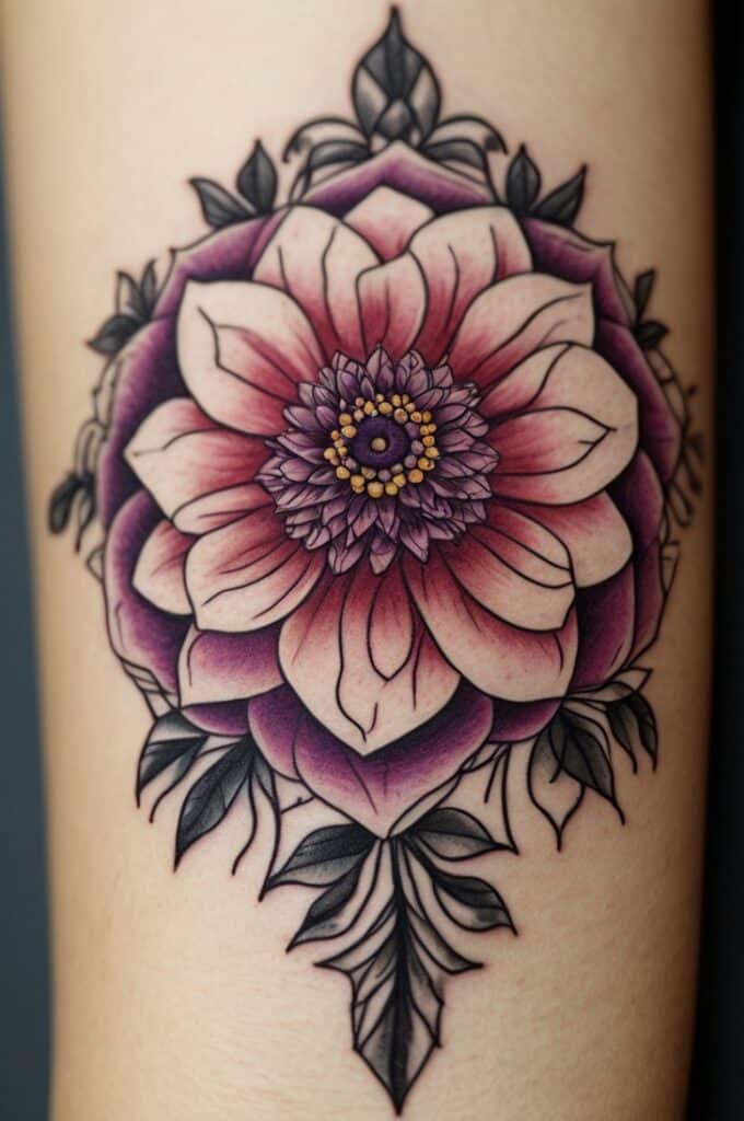 21. Dahlia Hand Tattoo Design