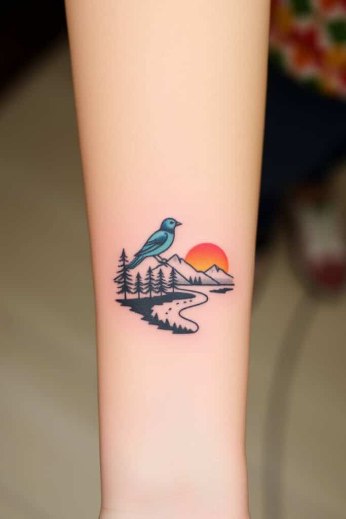 Blue Bird Silhouette with Hidden Scene