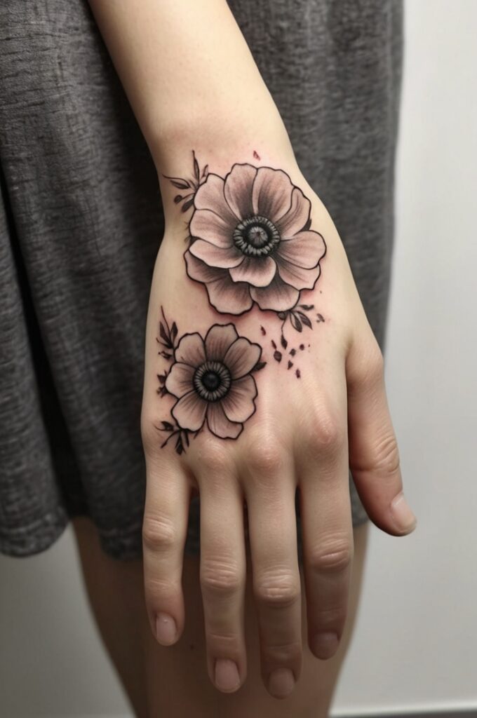 22. Anemone Hand Tattoo