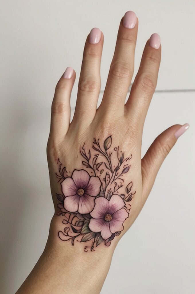 24. Sweet Pea Hand Tattoo