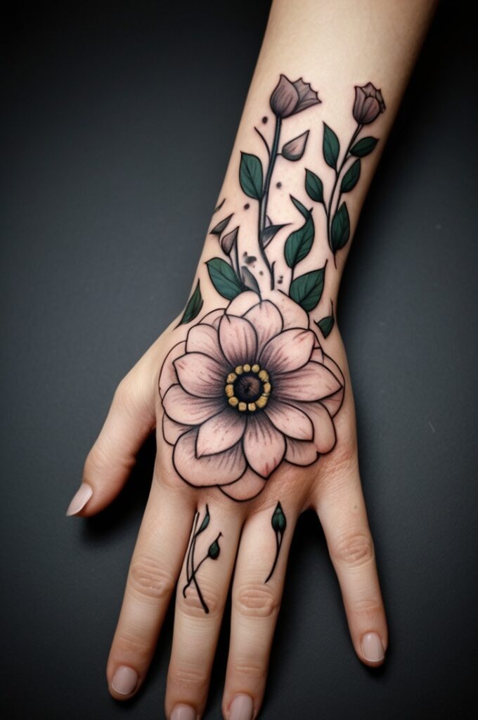 25. Foxglove Hand Tattoo Design