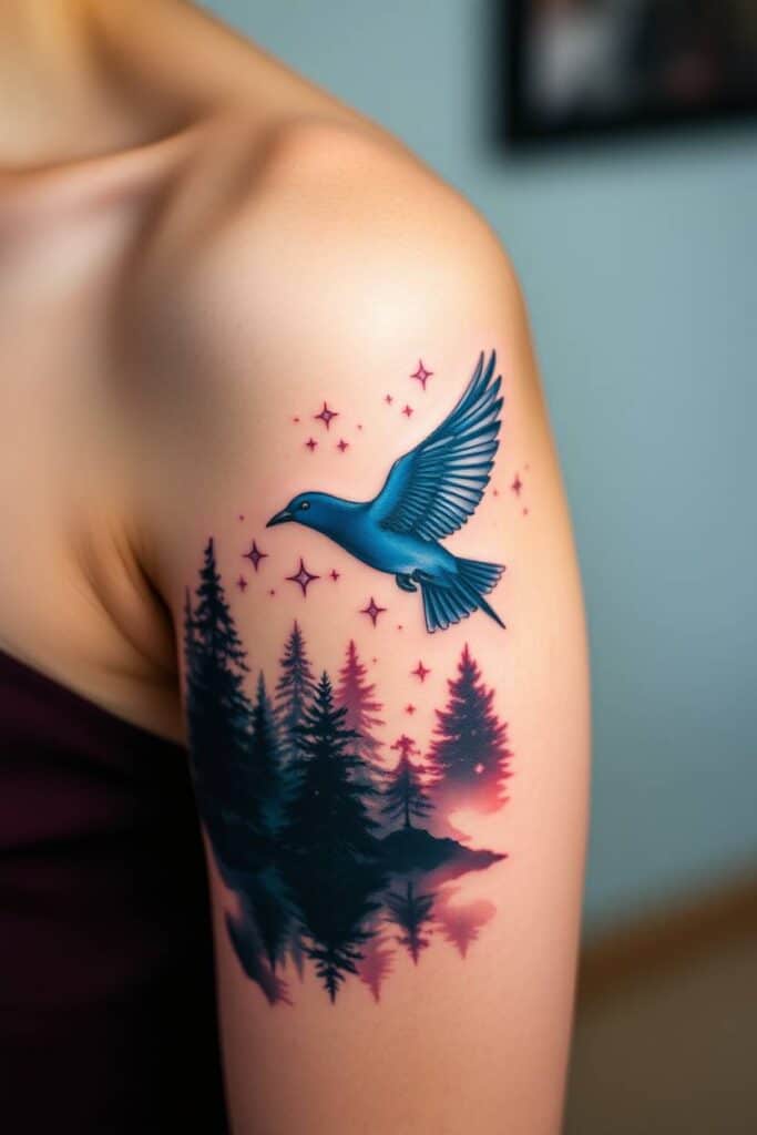 Double-Exposure Blue Bird