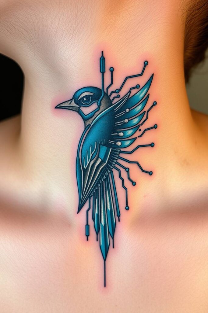 Blue Bird with Circuit Board Patterns