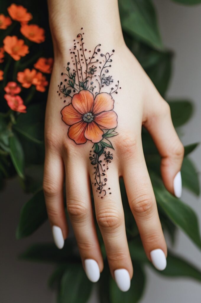 6. Wildflower Bouquet Hand Tattoo