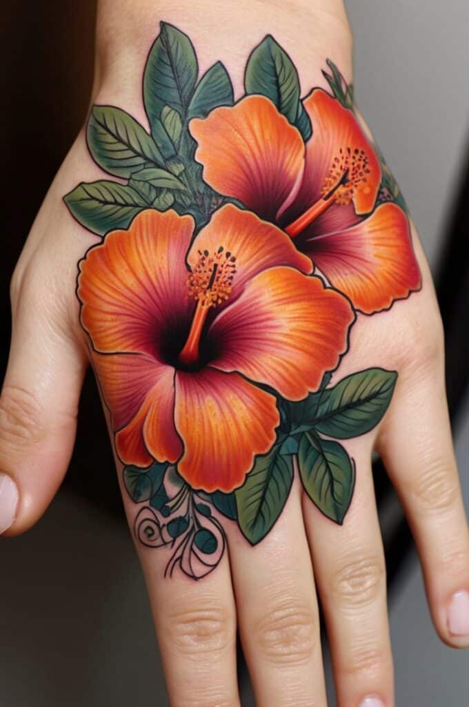 9. Hibiscus Hand Tattoo
