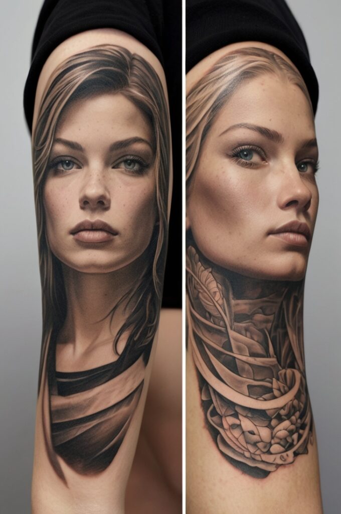 3. Hyperrealistic Portrait Half Sleeve Tattoo